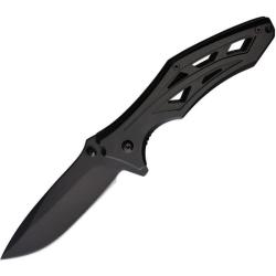 Couteau Pliant ElitEdge A/O Lame Stonewash Manche Inox Noir EE10A87BK