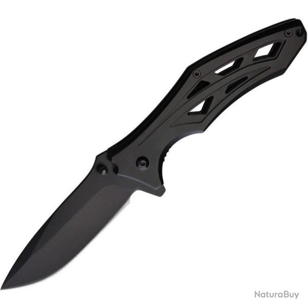 Couteau Pliant ElitEdge A/O Lame Stonewash Manche Inox Noir EE10A87BK