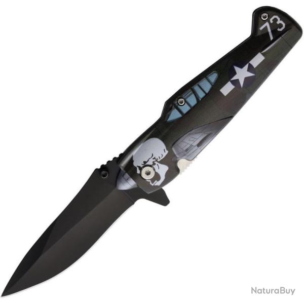 Couteau Pliant ElitEdge A/O Lame Noire Manche Nylon Avion EE10A85SKGN