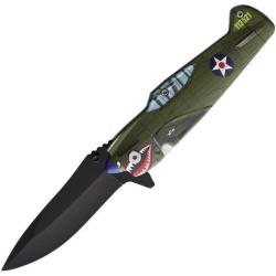 Couteau Pliant ElitEdge A/O Lame Noire Manche Synth&eacute;tique Avion EE10A85GN