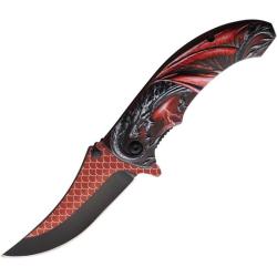 Couteau Pliant ElitEdge A/O Lame Courbe Noire Manche ABS Dragon Rouge EE10A56RD