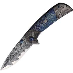 Couteau Pliant ElitEdge A/O Lame Effet Damas Manche Inox Bleu EE10A54BLD