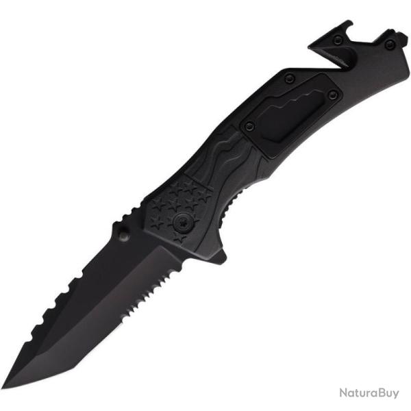 Couteau Pliant ElitEdge A/O Secours Lame Tanto Noire Manche ABS EE10A48BK