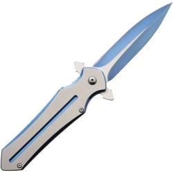 Couteau Pliant ElitEdge A/O Lame Bicolore Bleue Manche Inox Bleu EE10A38BL