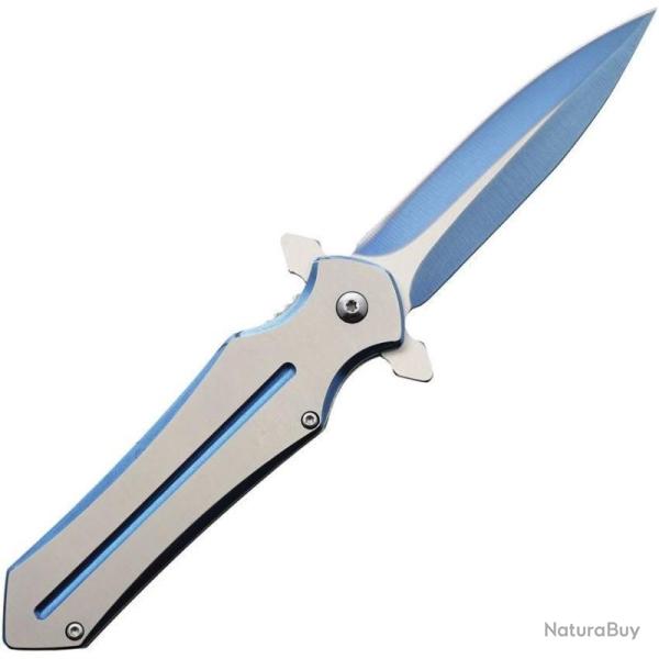 Couteau Pliant ElitEdge A/O Lame Bicolore Bleue Manche Inox Bleu EE10A38BL