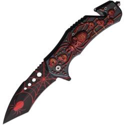 Couteau Pliant ElitEdge A/O Lame Tanto Noire Manche ABS Spider EE10A34RD