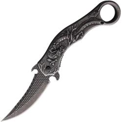 Couteau Pliant ElitEdge A/O Lame Courbe Stonewash Manche Inox Dragon EE10A33SW