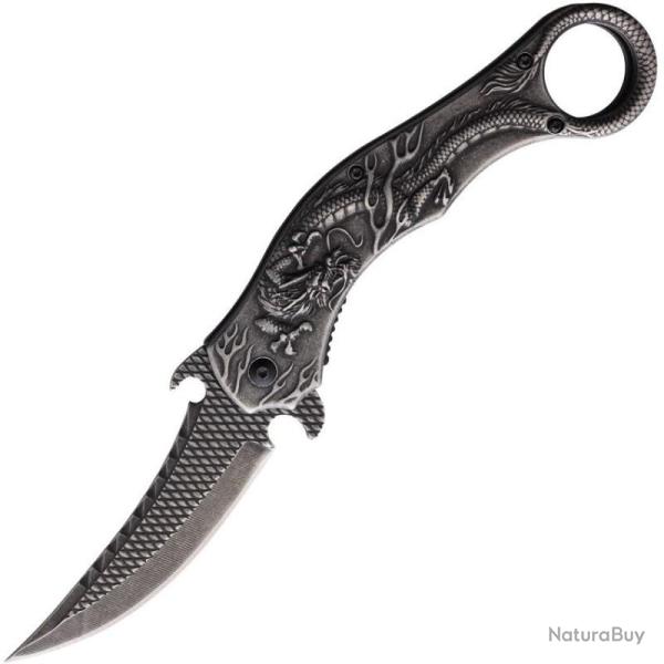 Couteau Pliant ElitEdge A/O Lame Courbe Stonewash Manche Inox Dragon EE10A33SW