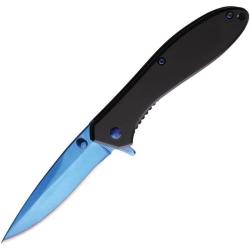Couteau Pliant ElitEdge A/O Lame Inox Bleue Manche Inox Noir EE10A28BLB