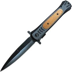 Couteau Pliant ElitEdge A/O Lame Spear Point Noire Manche Inox Bois EE10A118BW