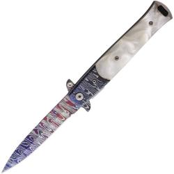 Couteau Pliant ElitEdge A/O Lame Effet Damas Manche Acrylique Blanc EE10428CDMWP