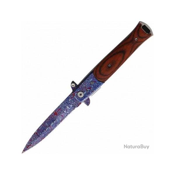 Lot de 2 Couteau Elite Edge Damascus Linerlock A/O Lame Acier Inox Manche Bois Clip EE10428CDMWD