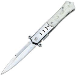 Couteau ElitEdge Lame Acier Inoxydable Polie Manche Nacre Synth&eacute;tique Liner Lock A/O EE10A108WP