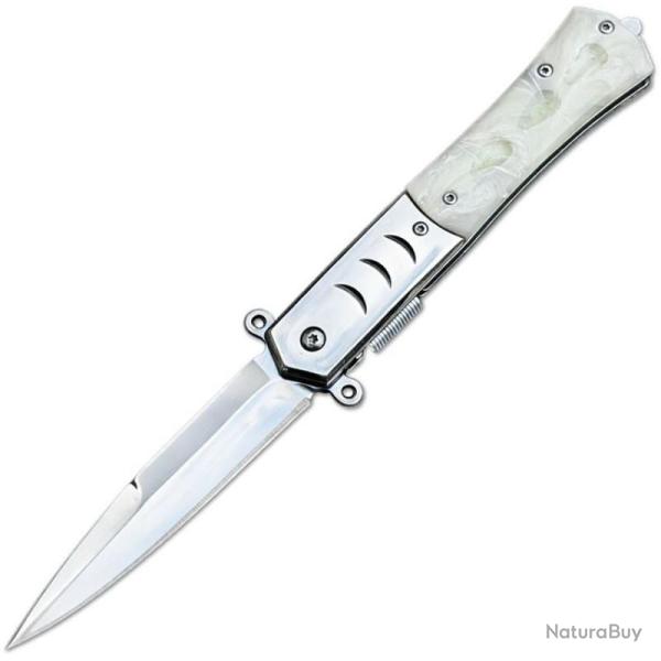 Couteau ElitEdge Lame Acier Inoxydable Polie Manche Nacre Synth�tique Liner Lock A/O EE10A108WP