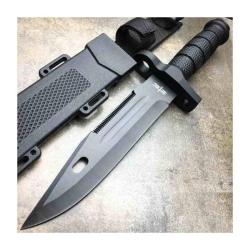 Couteau S-TEC Bowie Black Lame Acier Inox Manche Rubber Lame Fixe Etui ABS STT228699