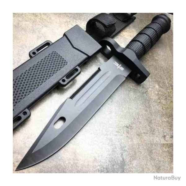 Couteau S-TEC Bowie Black Lame Acier Inox Manche Rubber Lame Fixe Etui ABS STT228699