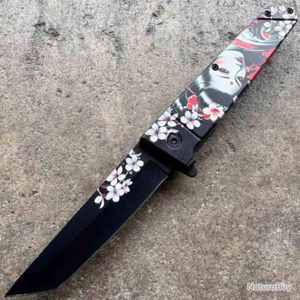 Couteau Pliant ElitEdge A/O Flower Maiko Lame Acier 420C Manche ABS Linerlock EE10A102MKW