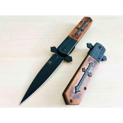 Couteau Semi-Automatique ElitEdge Tactical Celtic Cross Stiletto Lame Acier 440C EE10A137WB