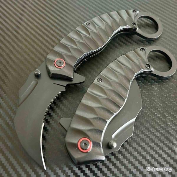 Couteau Karambit ElitEdge A/O Lame Acier 440C Black Serrated Manche Alu Noir Linerlock EE10A130BK