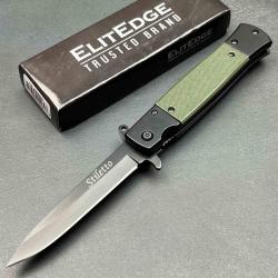 Lot de 3 Couteau ElitEdge Stiletto A/O Lame Acier 420C Black Manche Green G10 Linerlock EE10A96GN