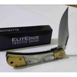 Lot de 3 Couteau ElitEdge Semi-Auto Lame Acier 440C Satin Manche Imit Nacre Linerlock EE10009MWP
