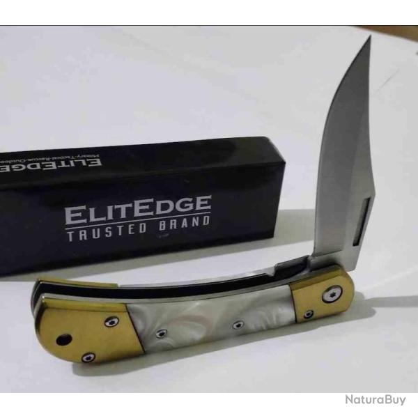 Lot de 3 Couteau ElitEdge Semi-Auto Lame Acier 440C Satin Manche Imit Nacre Linerlock EE10009MWP