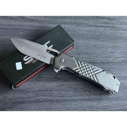 Couteau S-TEC A/O Lame Acier 440 Inoxydable Tanto Manche Aluminium Gris Linerlock STT271284