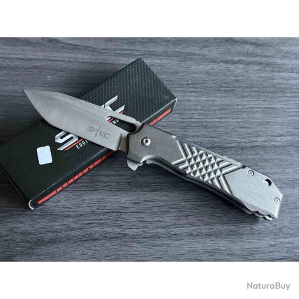 Couteau S-TEC A/O Lame Acier 440 Inoxydable Tanto Manche Aluminium Gris Linerlock STT271284
