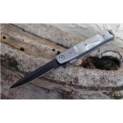 Lot de 3 Couteau S-TEC Stiletto Lame Inox Spear Point Manche Acrylique Blanc Linerlock STT27108SL1