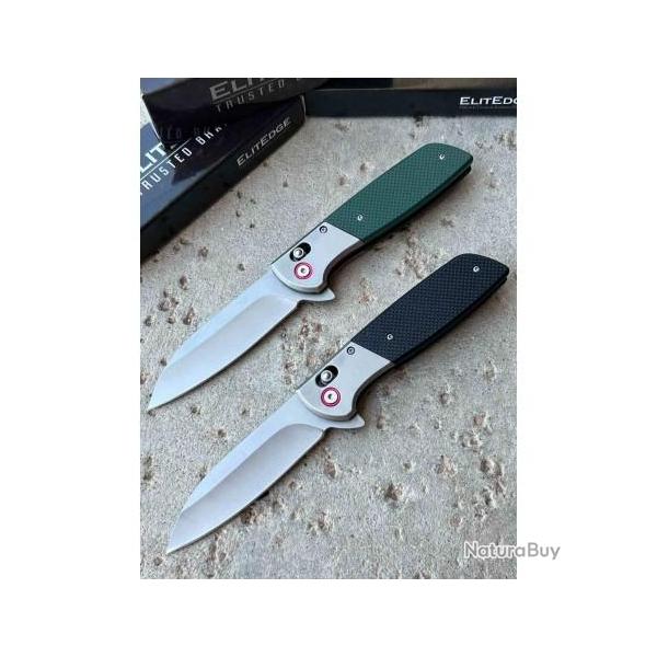 Lot de 2 Couteaux Elitedge A/O Black/Green Lame Inox Manche Acier/G10 EE10A107BK -EE10A107GN