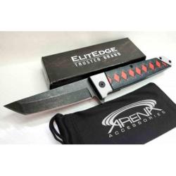 Lot de 3 Couteau ElitEdge Japanese Katana Samurai Tanto A/O Lame Acier 420C Manche Nylon EE10A102BKR