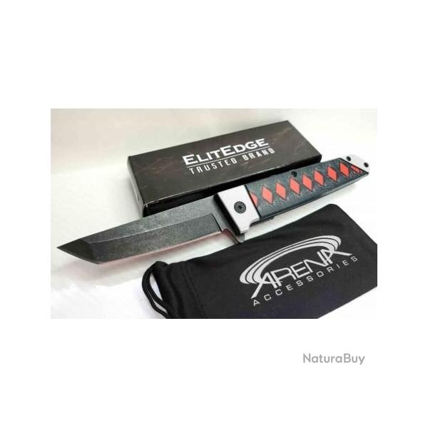 Lot de 3 Couteau ElitEdge Japanese Katana Samurai Tanto A/O Lame Acier 420C Manche Nylon EE10A102BKR