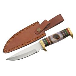 Couteau Fixe SZCO 203471 Lame Acier Inox Manche Os/Pakkawood Multicolore &Eacute;tui Cuir PA203471