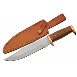 Couteau Fixe SZCO 203458 Lame Acier Inox Manche Bois Brun-Rouge &Eacute;tui Cuir PA203458