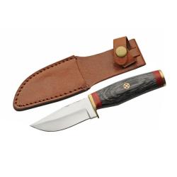 Couteau Fixe SZCO 203443-7 Lame Acier Inox Manche Pakkawood Noir &Eacute;tui Cuir PA2034437