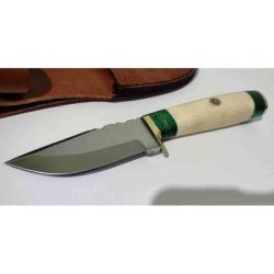Lot de 3 Couteau Skinner Green Mosaic Hunter Lame Acier Inox Satin Manche Os Etui Cuir PA2034447