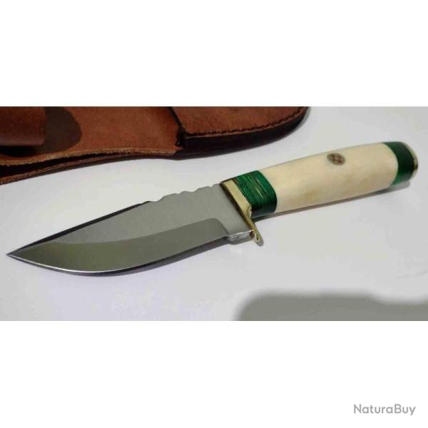 Lot de 3 Couteau Skinner Green Mosaic Hunter Lame Acier Inox Satin Manche Os Etui Cuir PA2034447