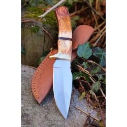 Couteau Skinner Rando Lame Drop Point Acier Inox Manche Os Etui Cuir PA3395