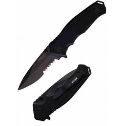Couteau Bear & Son Sideliner Black Manche Zytel Lame Acier 440 Black Combo Linerlock Clip BC61129