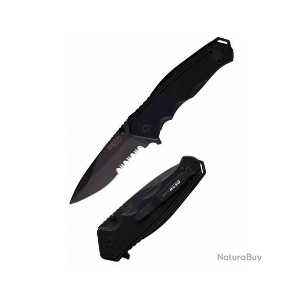 Couteau Bear & Son Sideliner Black Manche Zytel Lame Acier 440 Black Combo Linerlock Clip BC61129