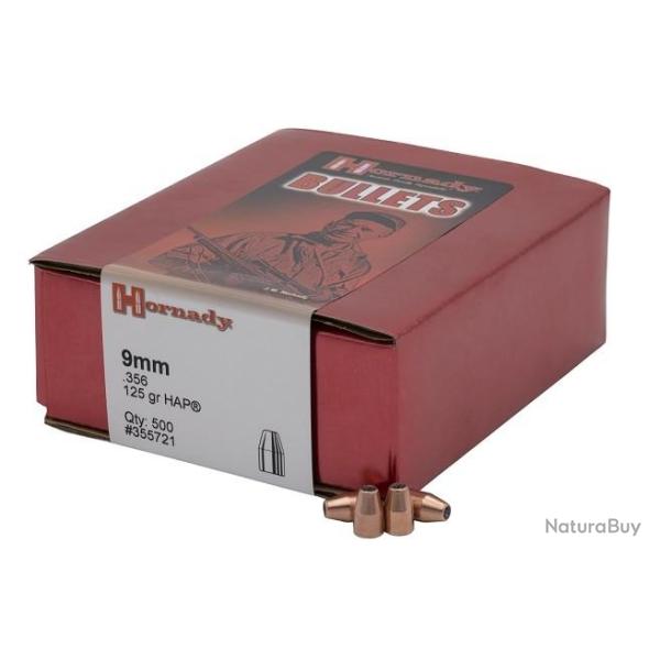 BOITE DE 500 OGIVES HORNADY 9MM .356 125GR HAP 355721*