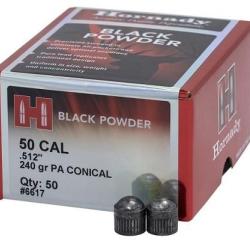 BOITE DE 50 OGIVES RONDE HORNADY 50 CAL 240GR PA CONICAL 6617