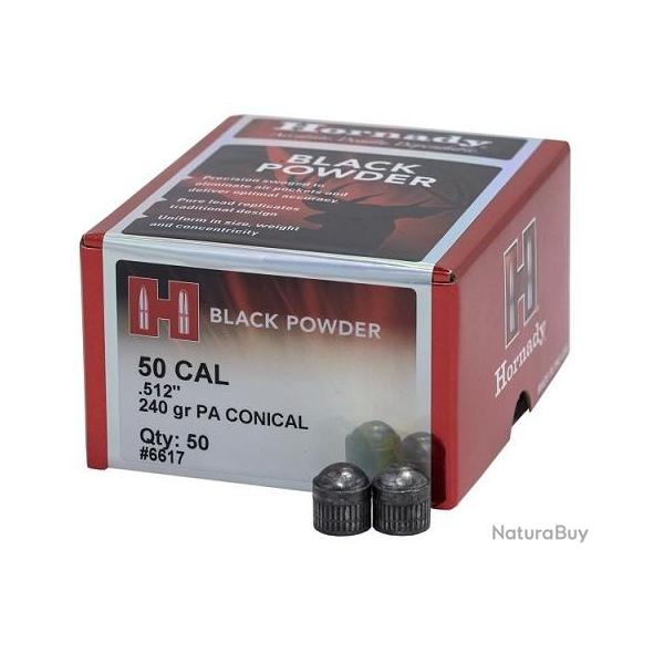 BOITE DE 50 OGIVES RONDE HORNADY 50 CAL 240GR PA CONICAL 6617
