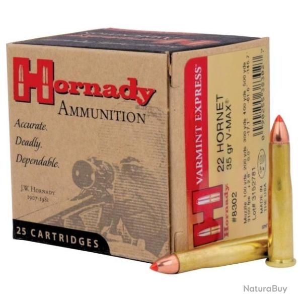 BOITE DE 25 CARTOUCHES HORNADY 22 HORNET 35 GR V-MAX 8302