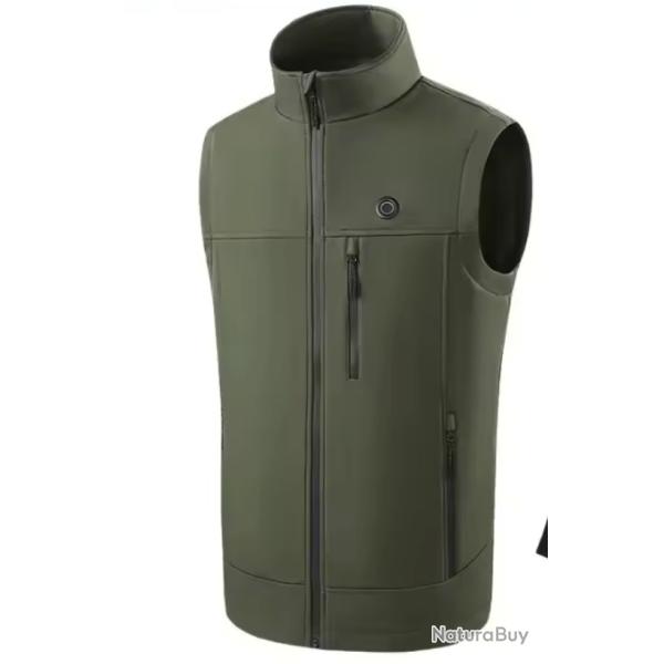 Gilet Chauffant Vert Softshell �tanche avec Batterie 10 000 mAH Taille au Choix...ENCHERE 1 EURO