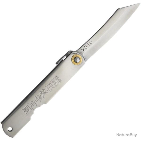 Couteau Higonokami VG-10 Lame Acier VG-10 Manche Acier Gris Slip Joint Made In Japan HIGOVG10
