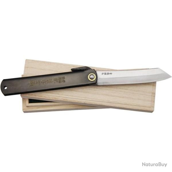 Couteau Higonokami Bambou Noir Lame Acier Aogami Manche Acier Noir Friction Made In Japan HIGO15BL