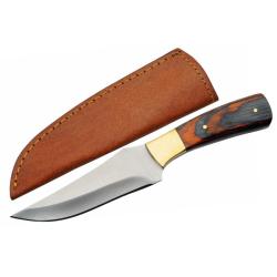 Couteau Fixe Rite Edge 203448 Lame Acier Inox Manche Pakkawood Noir-Brun &Eacute;tui Cuir PA203448