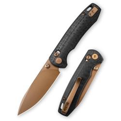 Couteau Trivisa Dragonfly Lame Acier 14C28N Or Rose Manche Carbone G10 Crossbar Lock TVJM03CG14