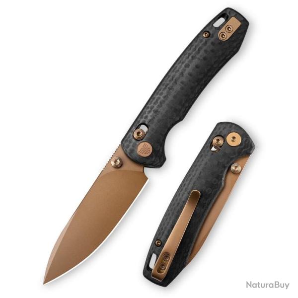 Couteau Trivisa Dragonfly Lame Acier 14C28N Or Rose Manche Carbone G10 Crossbar Lock TVJM03CG14